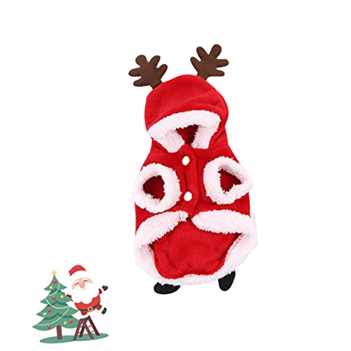 Milisten Weihnachtliches Haustierkostüm aus Flanell Warme Winterjacke mit Rentiermotiv Zwei Beiniges Design für Kleine Hunde Bequem für Weihnachtsfeiern und Fotoshootings von Milisten