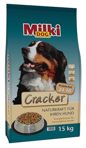 Milkivit Milki Dog Cracker, Hundetrockenfutter, mit Geflügel und Lachs für Erwachsene Hunde, Normale Aktivität 15 kg-Sack von Milkivit
