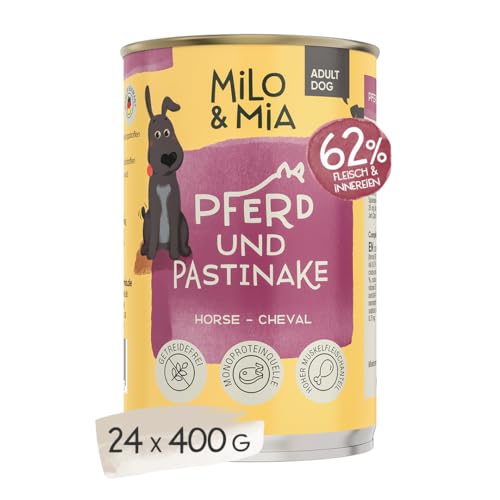 MILO & MIA - Premium Nassfutter für Hunde - Adult Dog - Pferd & Pastinake (24 x 400g) von Milo & Mia