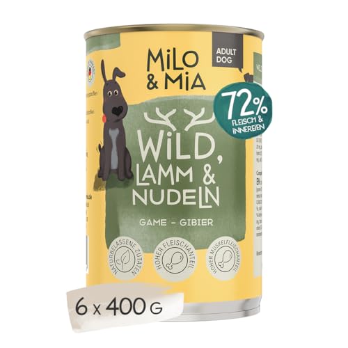 MILO & MIA - Premium Nassfutter für Hunde - Adult Dog - Wild, Lamm & Nudeln (6 x 400 g) von Milo & Mia