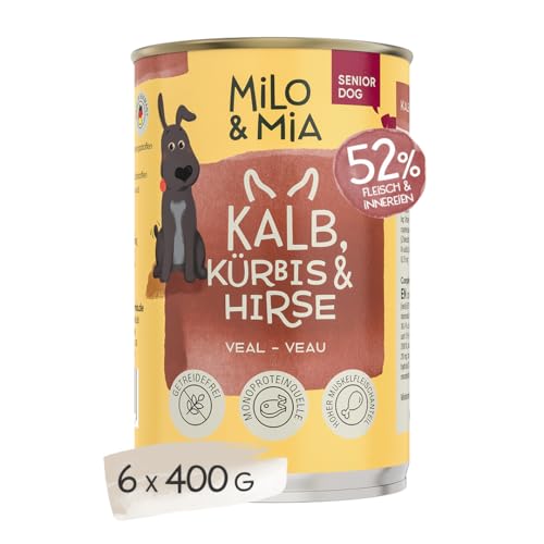 MILO & MIA - Premium Nassfutter für Hunde - Senior Dog - Kalb, Kürbis & Hirse (6 x 400g) von Milo & Mia