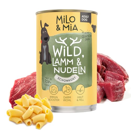 MILO & MIA - Premium Nassfutter für Hunde - Wild, Lamm & Nudeln (24 x 400 g) von Milo & Mia