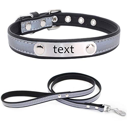 MilyaDE Personalisiertes Hundehalsband mit Gravur & Reflektor – Reflektierende Hundeleine inklusive – für Welpen Kleine Mittel Große Hunde, L(51cm) von MilyaDE