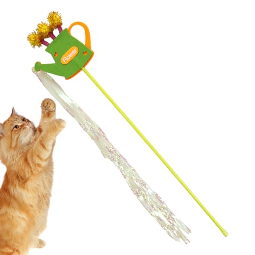 Mimoqk Interactive Cat Wand Toy, Watering Can Shape with Colorful Tassel Feathers, 21.26 x 3.94 Inches Watering Can Design, Felt Material, Ideal for Kittens' Exercise and Play​ von Mimoqk
