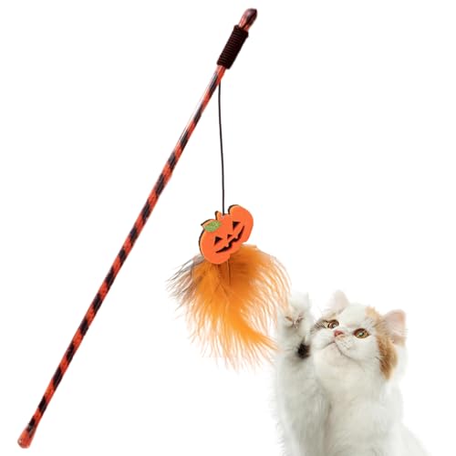 Mimoqk Katzenangel,Halloween Spielangel für Kitten | Ergonomische Katzenangel mit Kürbisgeist gegen Langeweile, zur Jagdsimulation, für Training und Bewegung von Mimoqk