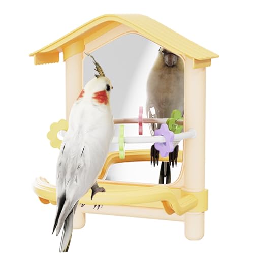 Parakeet Toys, Bird Perch mit Spiegel, Chewable Cage Zubehör, Sturdy Hanging Design, Playground Swing Stand, ideal für Indoor, Outdoor, Balkon, Fenster, Garten, Patio Use von Mimoqk