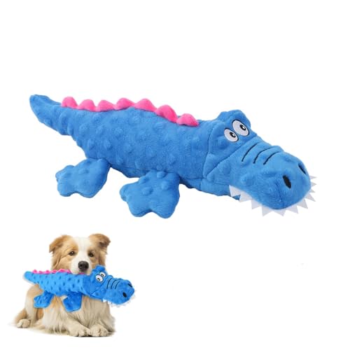 Mindu Quietschendes Plüschspielzeug, Krokodil-Plüsch-Hundespielzeug, robustes Hundespielzeug mit Knisterpapier, langlebiges Kau-interaktives Trainingsspielzeug für kleine, mittelgroße und große Hunde von Mindu