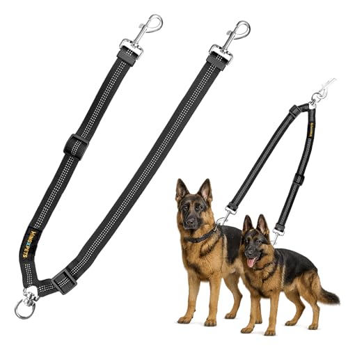 MingXpet Doppel-Hundeleine für zwei Hunde, kein Ziehen, 360° drehbar, kein Verheddern, für große Hunde, Spaziergänge und Training, stoßdämpfender, reflektierender Bungee, Schwarz von MingXpets