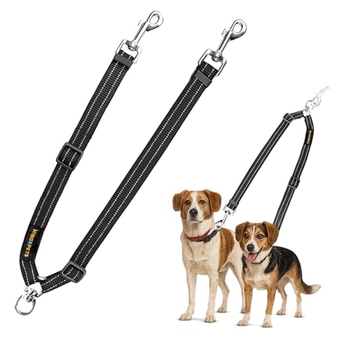 MingXpet Doppel-Hundeleine für zwei Hunde, kein Ziehen, 360° drehbar, kein Verheddern, für mittelgroße Hunde, Spaziergänge und Training, stoßdämpfender, reflektierender Bungee, Schwarz von MingXpets