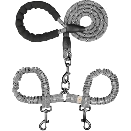 MingXpets Doppel-Hundeleine, Dual-Hundeleine, 360° drehbar, verhedderungsfrei, Bungee-Walking-Trainingsleine für große und mittelgroße Hunde, stoßdämpfende, reflektierende Bungee-Leine für zwei Hunde, MingXpets Doppel-Hundeleine, Dual-Hundeleine, 360° drehbar, verhedderungsfrei, Bungee-Walking-Trainingsleine für große und mittelgroße Hunde, stoßdämpfende, reflektierende Bungee-Leine für zwei Hunde, von MingXpets