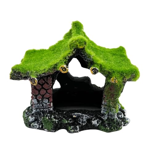 Aquarium Dekoration Haus Harz Hohl Versteck Haus Betta Fisch Versteck Zubehör Höhle Ornament Tank Kleine Fische Versteck mit Moos von Mingsway
