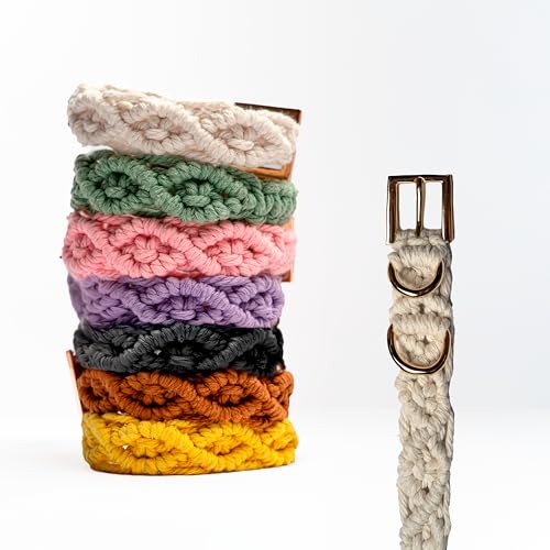 MiniPaws Boutique Handgefertigtes Makramee-Hundehalsband, verstellbar, einfarbig, Optionen: Karamell, Hellgrün, Gelb, Rosa, Weiß, Schwarz (Weiß, Größe XS) von MiniPaws Boutique