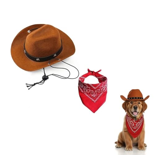 Cowboy-Kostüm für kleine Hunde - Haustier Halloween Outfit mit braunem Hut & rotem Bandana für Katzen & Hunde - Western Style Party Dress Up für Halloween, Weihnachten, Karneval & Fotos Cowboy-Kostüm für kleine Hunde - Haustier Halloween Outfit mit braunem Hut & rotem Bandana für Katzen & Hunde - Western Style Party Dress Up für Halloween, Weihnachten, Karneval & Fotos von Minlend