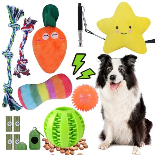 Minrnovas Hundespielzeug, Kauspielzeug für Welpen, Kauspielzeug für Spaß und Zahnen, mit strapazierfähigem Seilspielzeug, interaktivem Leckerli-Hundeball und niedlichem Quietschspielzeug, von Minrnovas