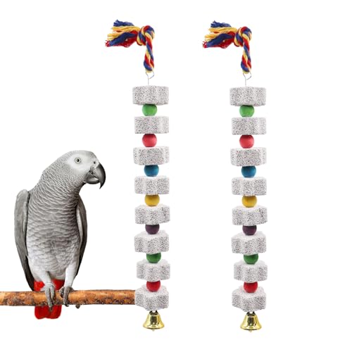 Mineral Block Kauspielzeug für Vögel, Papageienspielzeug mit bunten Perlen und einer Glocke, Vogelschnabelschleifstein, Vogelspielzeug, Käfigzubehör für afrikanische Graupapageien, Wellensittiche, Mineral Block Kauspielzeug für Vögel, Papageienspielzeug mit bunten Perlen und einer Glocke, Vogelschnabelschleifstein, Vogelspielzeug, Käfigzubehör für afrikanische Graupapageien, Wellensittiche, von MinrzPet