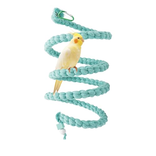 Vogelkäfig Zubehör Hängende Spirale Vogelseil Sitzstange mit Metallhaken Vogelstange für Wellensittich, Sittiche, Nymphensittiche, Sittiche, Sittiche, Quaker, Caique, kleine bis mittelgroße Vögel von MinrzPet