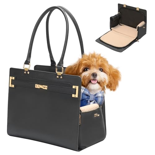 2-in-1 stilvolle Hunde-Geldbörse, weiche Seiten, Reisetasche, Tragetasche für kleine Hunde und Katzen, modische faltbare Haustiertasche für Welpen, kleine Tiere mit Taschen (schwarz, 38,1 cm L x 19,1 von Minsong