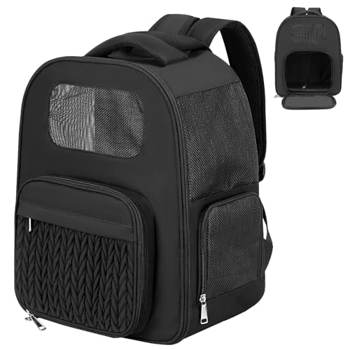 Haustier-Rucksack für kleine Katzen, Hunde, Welpen, Kätzchen bis zu 6,8 kg, stilvolles, leichtes, atmungsaktives Netzgewebe mit Tasche, von Fluggesellschaften zugelassen, faltbare Haustiertasche von Minsong