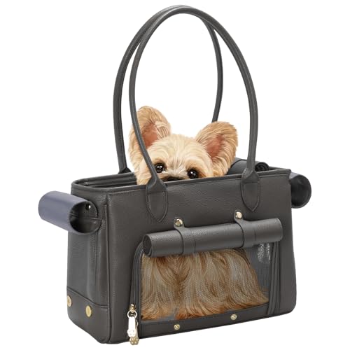 Minsong Modische Haustier-Tragetasche für kleine Katzen und Hunde, luxuriöse PU-Tragetasche mit weichen Seiten mit großen Taschen für Hunde und Welpen (schwarz, 34,5 cm L x 15,2 cm B x 25,4 cm H) von Minsong