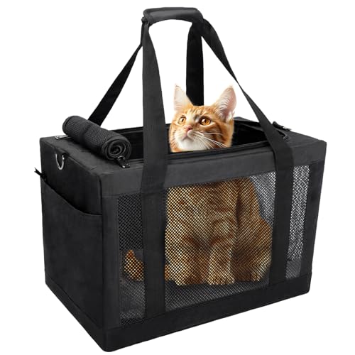 Weiche Seitentasche für Haustiere mit Schultergurt, atmungsaktiv, zusammenklappbar, Netzstoff, Katzentragetasche für Katzen und Hunde, TSA-zugelassene Reise-Haustier-Tragetasche (Schwarz, 40,6 x 29,2 Weiche Seitentasche für Haustiere mit Schultergurt, atmungsaktiv, zusammenklappbar, Netzstoff, Katzentragetasche für Katzen und Hunde, TSA-zugelassene Reise-Haustier-Tragetasche (Schwarz, 40,6 x 29,2 von Minsong