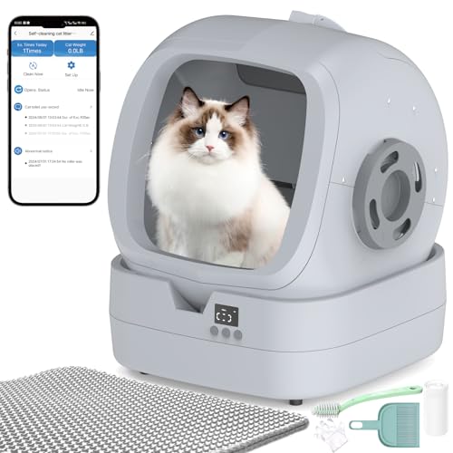 Automatische Katzentoilette, selbstreinigend, APP-Steuerung und Gewichtsüberwachung, ultra-leise, geeignet für mittelgroße Katzen und Kätzchen, sichere Anti-Pinch-Katzentoilette. 【Montage erforderlich von Mintakawa