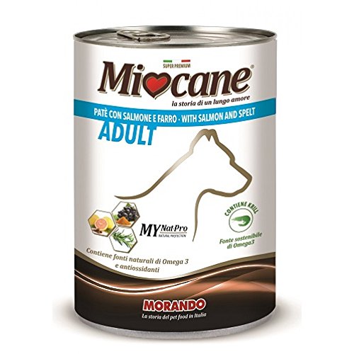 Miocane Pastete Nassfutter für Hunde (, 100% Made in Italy, Hauptzutat: Lachs und Dinkel, Hundefutter nass, hochwertiger Hundesnack, Portionsgröße: 400 g) von Miglior Cane