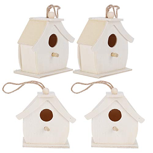 Miokycl 4 Mini-Vogelhäuser aus Holz Zum Aufhängen, Vogelnester, Ornamente für den Außenbereich, Garten, Balkon, Innenhof von Miokycl