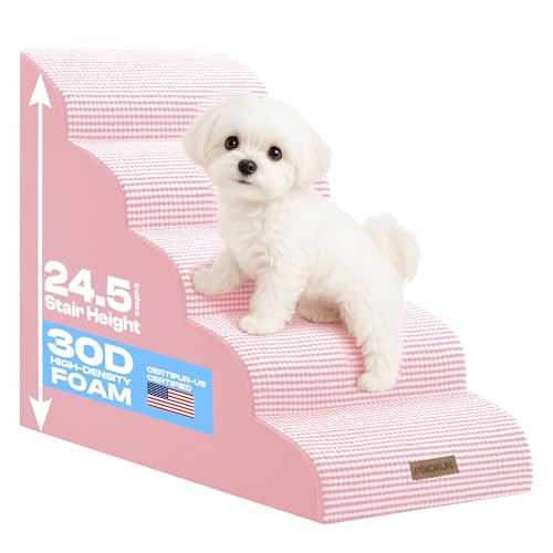 Gebogene Hundetreppe für Hochbett bis 26 Zoll, 5-stufige Hunderampe für kleine Hunde mit waschbarem Bezug, rutschfeste Stufen für Katzen zum Aufsteigen auf Couch und Sofa, strapazierfähige Gebogene Hundetreppe für Hochbett bis 26 Zoll, 5-stufige Hunderampe für kleine Hunde mit waschbarem Bezug, rutschfeste Stufen für Katzen zum Aufsteigen auf Couch und Sofa, strapazierfähige von Miorun