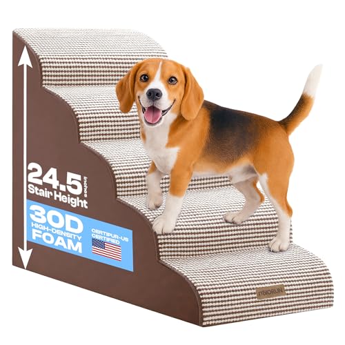 Gebogene Hundetreppe für Hochbett bis 26 Zoll, 5-stufige Hunderampe für kleine Hunde mit waschbarem Bezug, rutschfeste Stufen für Katzen zum Aufsteigen auf Couch und Sofa, strapazierfähige Gebogene Hundetreppe für Hochbett bis 26 Zoll, 5-stufige Hunderampe für kleine Hunde mit waschbarem Bezug, rutschfeste Stufen für Katzen zum Aufsteigen auf Couch und Sofa, strapazierfähige von Miorun