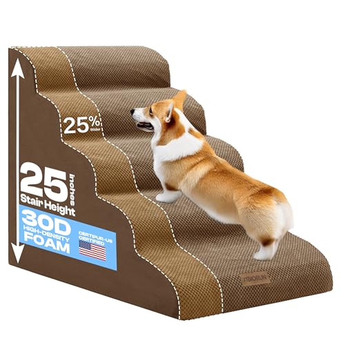 Miorun Extra breite Hundetreppe für große Hunde bis zu 36,3 kg, 63,5 cm Haustierstufen für Hochbett mit waschbarem Bezug, 5-stufiges Schaumstoffbett & Couchleiter für kleine, mittelgroße Hunde und Miorun Extra breite Hundetreppe für große Hunde bis zu 36,3 kg, 63,5 cm Haustierstufen für Hochbett mit waschbarem Bezug, 5-stufiges Schaumstoffbett & Couchleiter für kleine, mittelgroße Hunde und von Miorun