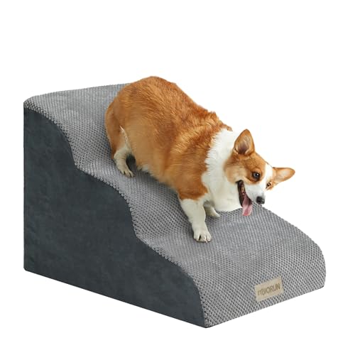Miorun Hundetreppe für Bett und Couch bis zu 43,2 cm, schräge 3-stufige Schaumstoff-Stufen für Haustiere zum Aufstehen auf Sofa, Welpenleiter mit waschbarem Bezug und ausgewogenem rutschfestem Boden von Miorun