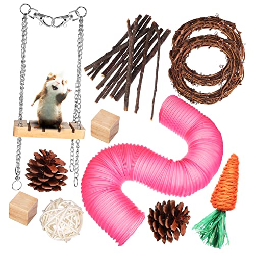 Mipcase Lustiges Spielzeug Für Hamster 11-teiliges Kauspielzeug-Set Aus Holz Zum Beißringen Haustierspielzeug-Set Für Haustiere Sicheres Material Spaß von Mipcase