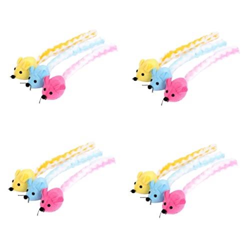 Mipcase 12 STK Farbe Maus Weiches Spielzeug Gefülltes Mäusespielzeug Nachfüllbares Katzenspielzeug Lustiges Katzenspielzeug Neckendes Haustier Chimmy Plüsch Segeltuch Künstlich Katze Maus von Mipcase