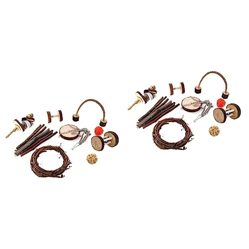 Mipcase 2sets Papagei Vogel Spielzeug Hamster Kauen Spielzeug Holz Bord Sticks Rattan Für Spaß Übung 9 Stücke * 2 von Mipcase