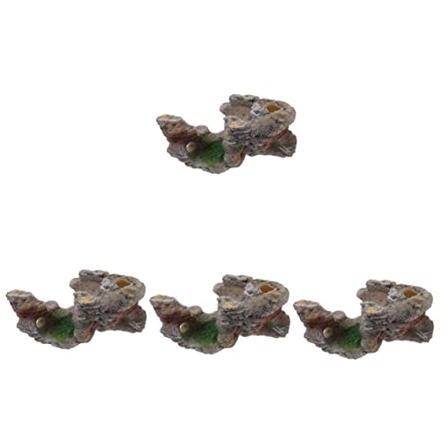 Mipcase 4-Teilige Schildkröten-Terrasse Gecko-Tank Sonnenplattform Für Wasserschildkröten Reptilien-Höhle Schildkröten-Zubehör Leopardenmuster Versteckloch Kunstharz Tischzubehör von Mipcase