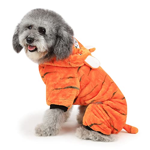 Mipcase Halloween-hundekostüm-Set Haustier-Outfit Hundeanzug Tiger-Overall Orange Warme Haustierkleidung Für Welpen von Mipcase