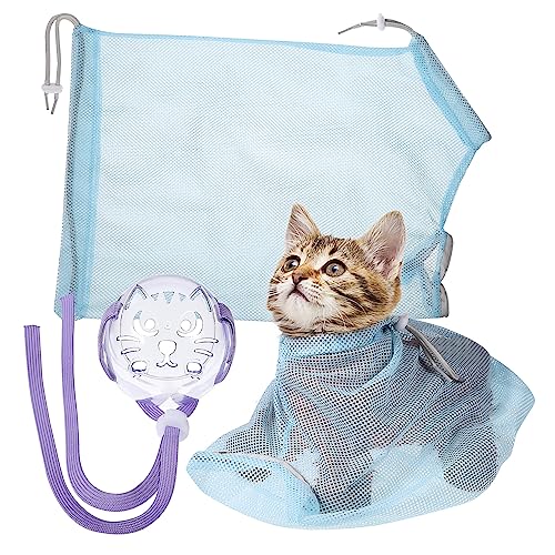 Mipcase Duschtasche Für Kätzchen Mit Maulkorb Katzenpflegenetz Verstellbar Und Atmungsaktiv Für Einfache Reinigung von Mipcase