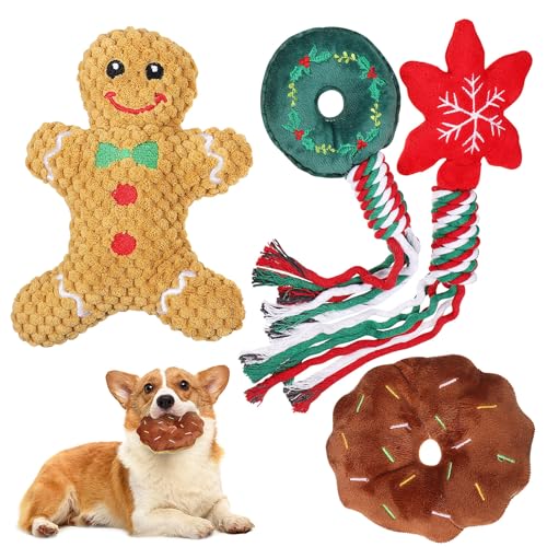 Mipcase 4 Stück Kauspielzeug Für Weihnachtshunde Hundespielzeug Aus Quietschspielzeug Für Hunde Baumseil Für Hunde Kauspielzeug Für Welpen Plüschtier Baumwollknoten Baumwollseil Haustier von Mipcase