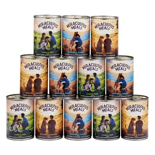 Miraculous Meals Natürliches Alleinfuttermittel für Hunde, Nassfutter, getreidefrei, glutenfrei, natürliche Inhaltsstoffe, frisches Obst & Gemüse, echtes Fleisch, hypoallergen (12 x 400g Dose von Miraculous Meals
