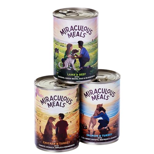 Miraculous Meals Natürliches Alleinfuttermittel für Hunde, Nassfutter, getreidefrei, glutenfrei, natürliche Inhaltsstoffe, frisches Obst & Gemüse, echtes Fleisch, hypoallergen (3 x 400g Dose von Miraculous Meals