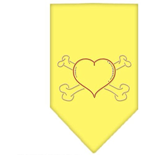Hundehalstuch mit Strasssteinen, Herz gekreuzte Knochen, Größe S, Gelb von Mirage Pet Products