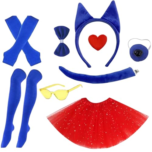 Mirweon Cartoon-Katzen-Kostüm, Hunde-Esel-Zubehör-Set für Kinder und Teenager, Halloween, Geburtstag, Cosplay, Partys, Rollenspiele von Mirweon