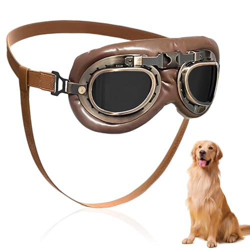 MisFun 1Pcs Retro Hundebrille, Sonnenbrille Hund Brille Hund UV-Schutz, Hundesonnenbrille für Mittel Große Hunde, Sonnenbrille Hunds mit Verstellbare Riemen, für Autofahren/Outdoor-Aktivitäten von MisFun