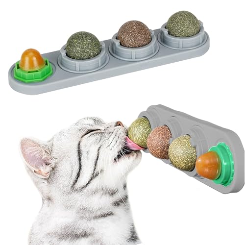 MisFun Katzenminze Ball, Catnip, Katzen Zubehör, 4 in 1 Katzenminze Ball für Katzen Set, Catnip Balls Toys für Katze, für Katzen, Kätzchen, Zähne Putzen und den Magen Schützen (Grau) von MisFun