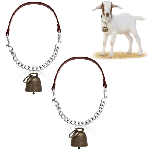 Misdary Ziegenhalsbänder mit Glöckchen, verstellbares Eisenhalfter für Ziegen, 35,6 - 61 cm, lang, für Schaf, Pferd, Hund, Kuh, Kalb, Bauernhof, Tierbedarf, Zubehör, Tierliebhaber, Geschenk, Braun, 2 von Misdary