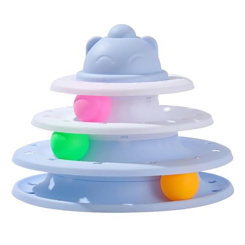 Katzen -Plattenspieler -Ballspielzeug, lustiges PP -Material Interaktives 3 -stufige mentale körperliche Bewegung Kätzchen Spurturm Roller Spielzeug für Indoor -Katzen Spielzeit (Blue White) von Miskall