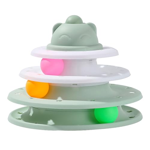 Katzen -Plattenspieler -Ballspielzeug, lustiges PP -Material Interaktives 3 -stufige mentale körperliche Bewegung Kätzchen Spurturm Roller Spielzeug für Indoor -Katzen Spielzeit (Green White) von Miskall
