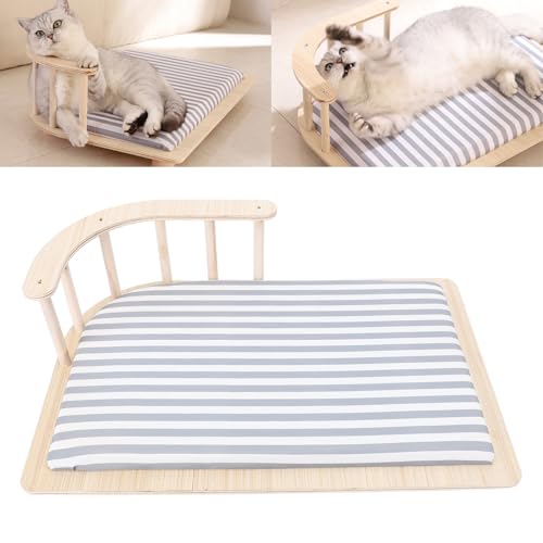 Miskall Solid Wood Fence Elevated Cat Hammock Bed, Portable Cat Bed for Cats Small Dogs, Easy Assembly Cleaning,Suitable for Dogs and Cats (Striped Style) von Miskall
