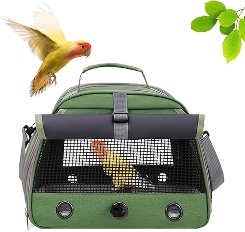 Tragbare Vogelreisetasche Grün mit Sitzstange und Seitenfenster für Sittiche und kleine Papageien von Misyue