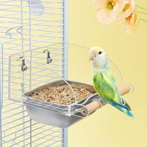 Vogelkäfig Samenfänger Futterstation mit Sitzstange und Anti-Rutsch-Ständer, Papageien-Futterschale für mittelgroße Vögel, Conures, Caiques, kleine Kakadus von Misyue